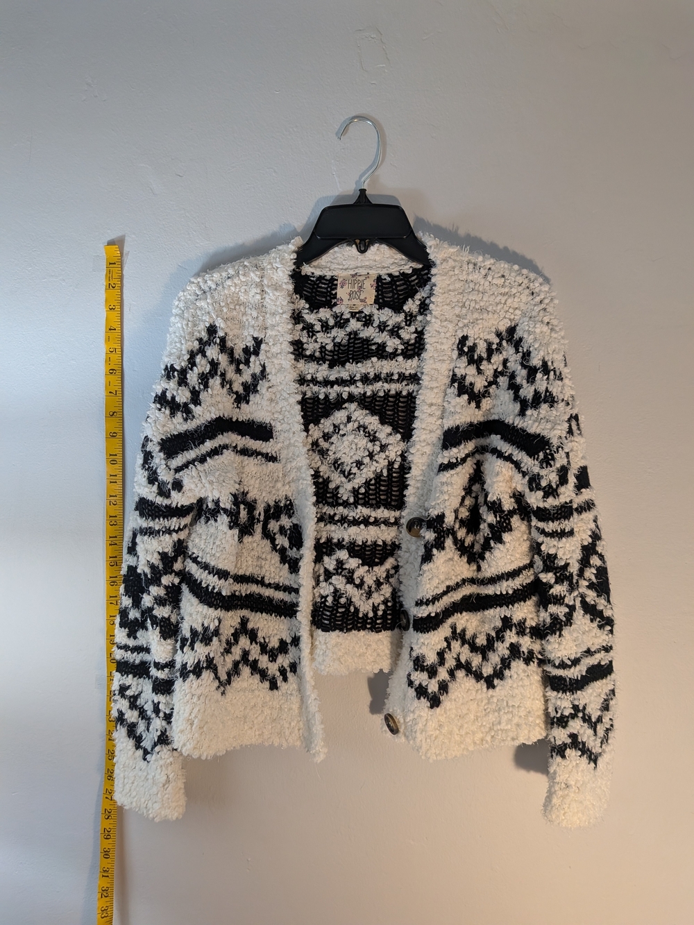 Hippie Rose Black & White Geometric Bouclé Cardigan